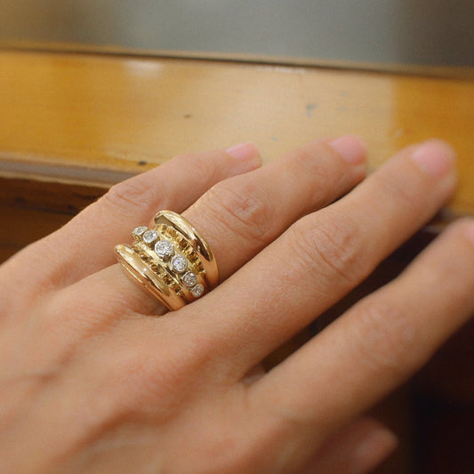 bague tank ancienne en or jaune et diamants