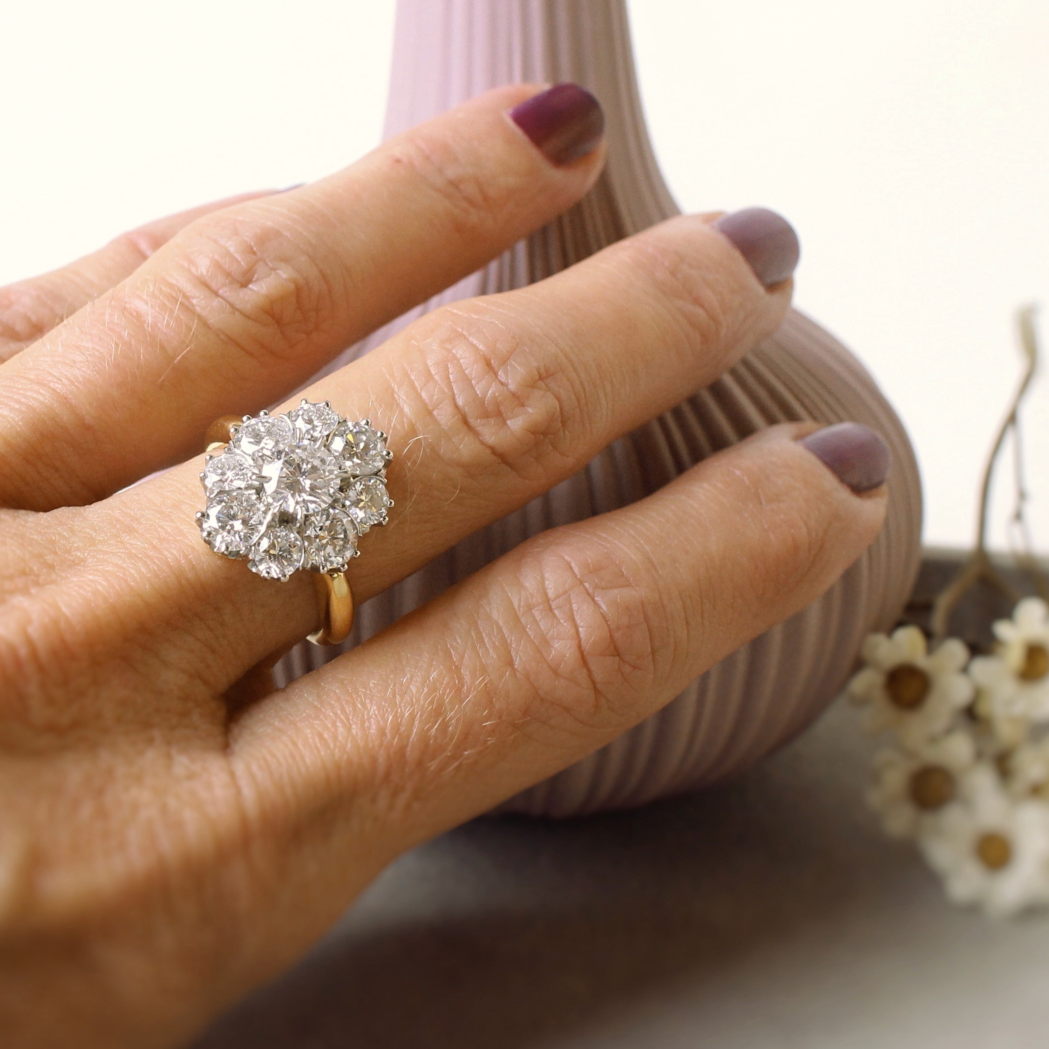 Remarquable bague marguerite pompadour diamants bijouterieballanger